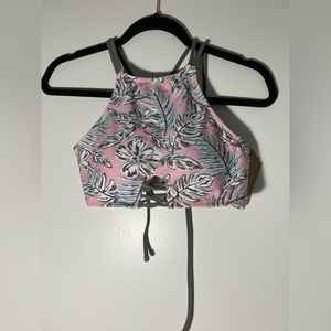 Pink Floral Halter Bikini Top